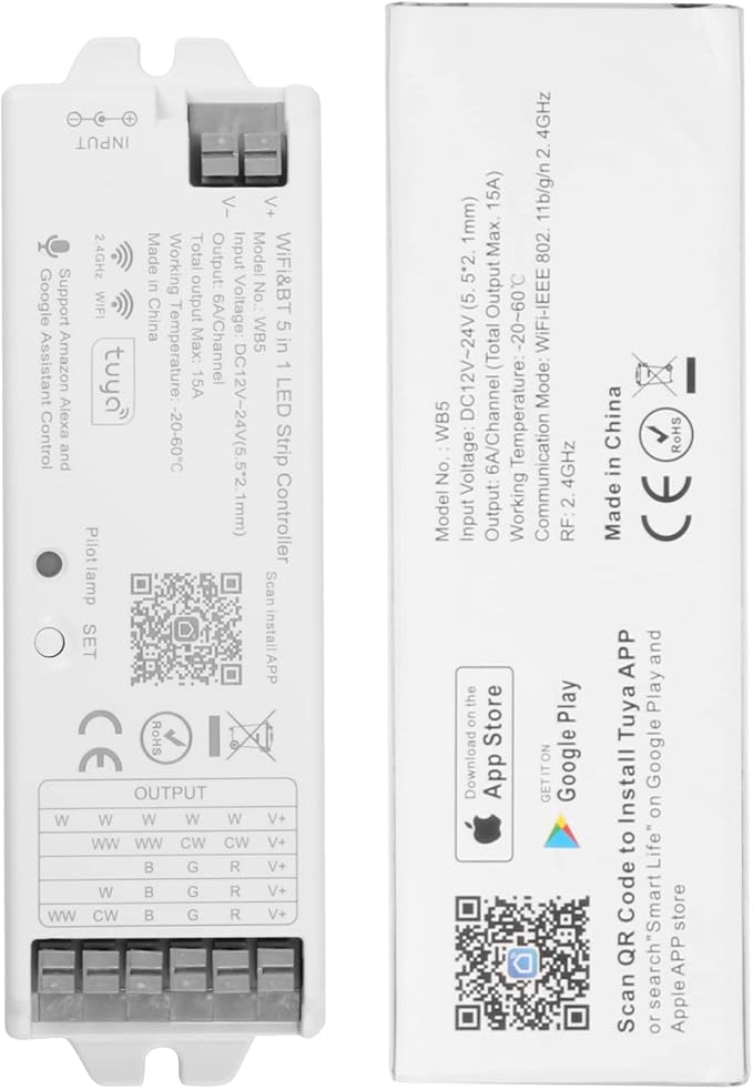 HUSUKU S1 5in1 WB5 2.4GHz Tuya WiFi PWM LED Controller for Dimming CCT RGB RGBW RGBCCT LED Strip, Smart APP Control Fit for Alexa Echo/Google Assistant Home/Siri, RF Control with R1 Remoter