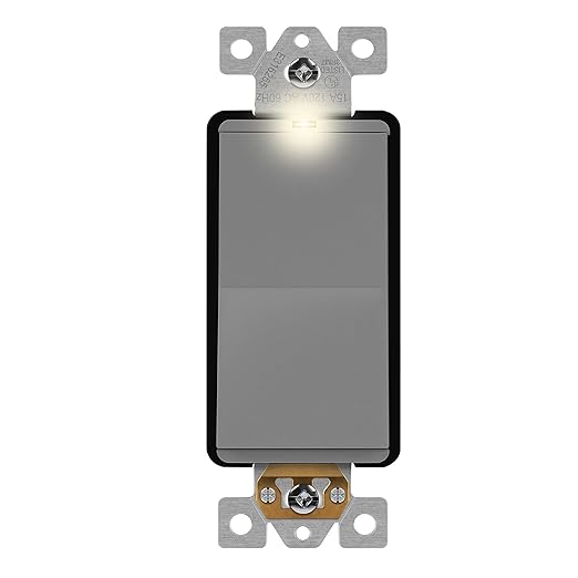 LIDER Minimalist Design Matte Finish Lighted 4-Way Decorator Light Switch, Four Way Frameless Rocker Switch, Residential/Commercial Grade, 15A 120V/277V, UL Listed, LS15-4W-GY, Gray