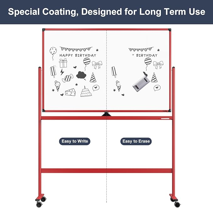 Rolling Whiteboard, 48x32 Inches Dry Erase Board with Stand, Magnetic Mobile Whiteboard on Wheels, Standing White Board for Office, School, Home, Large Double Sided White Board with Paper Pad