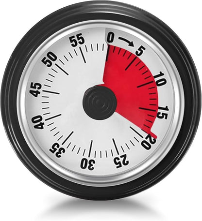 Visual Timer, Teeloray 60-Minute Countdown Timer, Kitchen Timer with Magnetic Base, Mechanical Clockwork, Ringer Alert, Time Management Tool for Children and Adults, Study/Work/Cooking (Black)