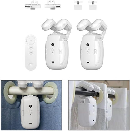 3 in1 Electric Curtain Opener Motor with Remote Control, Automatic Curtain Opener and Closer for Roman/U/T Rails Curtain Tracks(2pcs)