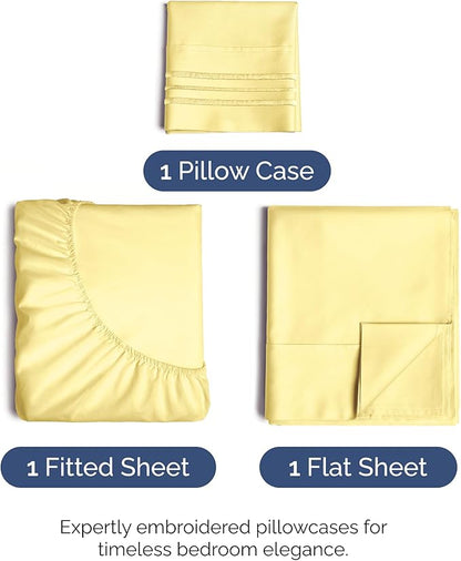 Twin Size 3 Piece Sheet Set - Comfy Breathable & Cooling Bed Sheets Set - Hotel Luxury Bedding for Women, Men, Kids, Teens, Boys & Girls - Deep Pockets, Ultra-Soft, Wrinkle Free - Oeko-Tex - Yellow