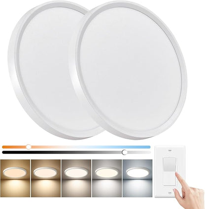 15.8 Inch Dimmable LED Flush Mount Ceiling Light, 32W, 3480LM, 3000K/3700K/4000K/5000K/6000K, Round Flat Panel Low Profile Ceiling Light Fitures for Hallway, Kitchen, Bedroom, 2PK White