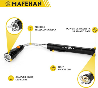 Telescoping Magnetic Pickup Tool with Extendable Flashlight, Unique Mens Gifts for Dad, Husband, Grandpa & Boyfriend – Christmas Gifts, Stocking Stuffers, White Elephant Gifts