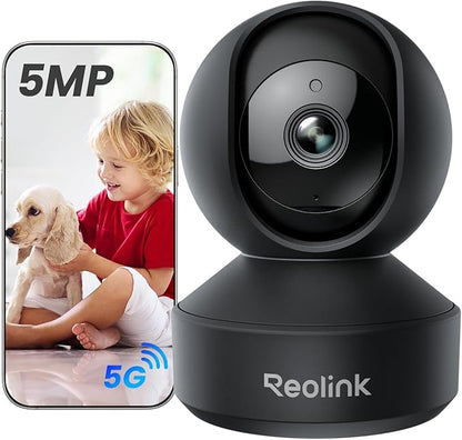 REOLINK E1 Pro(Black) 3K PT Wi-Fi Indoor Camera for Baby & Pet Monitoring, Auto Tracking, 5MP Night Vision Enhanced by F1.6 Aperture, Person/Pet/Baby Crying Detection, 2.4/5GHz Wi-Fi, Two-Way Audio