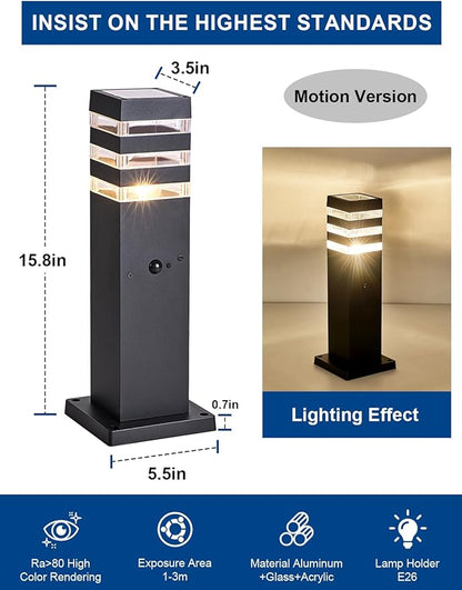 2Pack Motion Sensor Outdoor Floor Lamps Pathway Lights Dusk to Dawn Exterior Pillar Lamps Black Aluminum Poles Lights for Outside, Modern Landscape Path Lamp for Patio, Yard, Garden, Pathway, Driveway