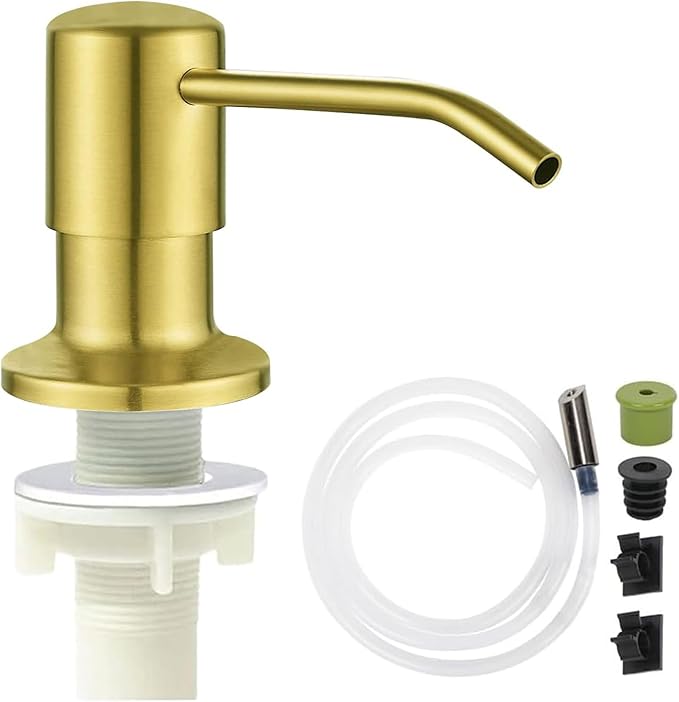 Soap Dispenser for Kitchen Dish Sink Built in Soap Dispenser Pump Gold with 47" Extension Tube Kit