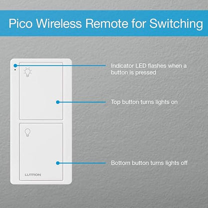Lutron Caseta Smart Switch 3-Way Kit, with Pico Remote, Wallplate, Wall Bracket for LED Lights and Fans, 5 Amp, Neutral Required, P-PKG1WS-WH