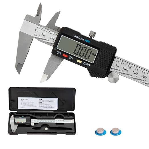 SCITOOLS Digital Caliper 0-6" Measuring Tool with Metal Ruler, Micrometer Caliper with Auto-Off Feature, Interchangeable Between inches and millimeters for DIY/Household and 3D Printing, Black