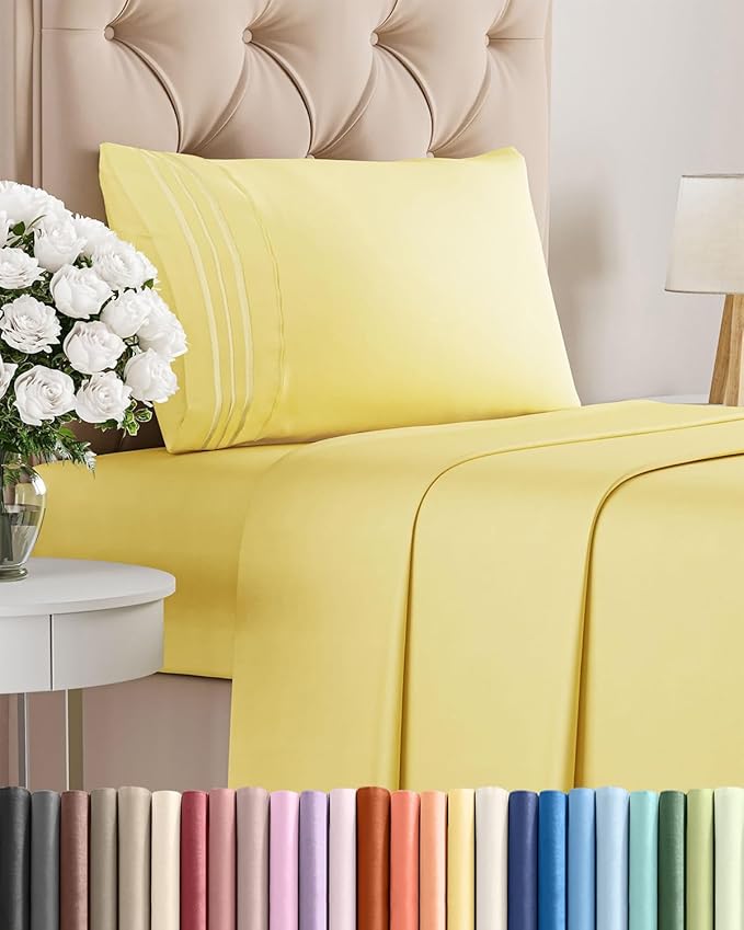 Twin Size 3 Piece Sheet Set - Comfy Breathable & Cooling Bed Sheets Set - Hotel Luxury Bedding for Women, Men, Kids, Teens, Boys & Girls - Deep Pockets, Ultra-Soft, Wrinkle Free - Oeko-Tex - Yellow