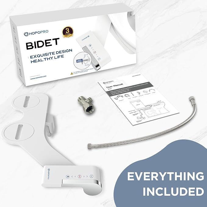 HOPOPRO Bidet Attachment for Toilet, Non-Electric Bidet Ultra-Slim Dual Nozzle (Feminine/Rear Wash), Cold Water Bidets Sprayer for Existing Toilets with Adjustable Pressure Control 1-Min Install