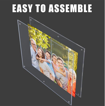 Kalami 16x20 Clear Acrylic Wall Mount Picture Frame Self Adhesive, No Drill Holes Floating Frameless Large Photo Frame for Paintings Portrait Landscape Poster or Other Artworks