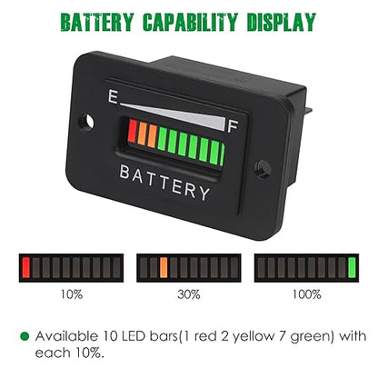 Yooreal 12/24V Battery Fuel Gauge Indicator,Battery Capacity Monitor for Lead-Acid Battery (Not Included Trojan Type) Powered Golf Car Travel Trailer Forklift Scrubber Motorcycle RV etc