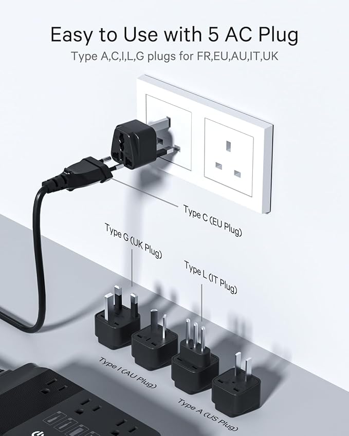DOACE 220v to 110v Voltage Converter for European Travel: Max 500W Pure Sine Wave Voltage Converter US to Europe - 220 to 110 International Power Adapter Plug Combo Step Down Transformer Black