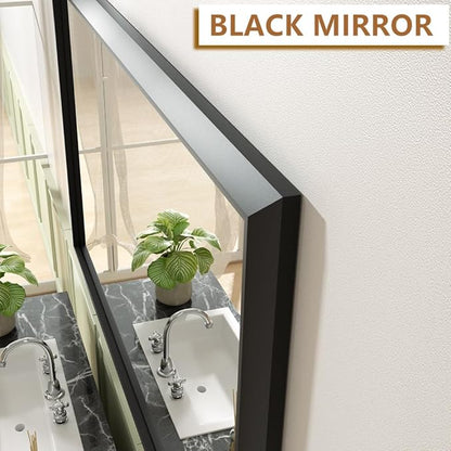 SMIROR Matte Black Bathroom Mirror for Over Sink 50x 36 inch, Metal Thick Frame Rectangle Vanity Mirror for Wall, Anti-Rust, Horizontally or Vertically Mounted