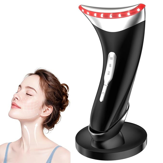 7-in-1 LED Neck Beauty Device, Facial Sculpting Tool of Face Lifting Device with Adjustable Vibration and Thermals for Wrinkles Neck and Face Massager for Home Use