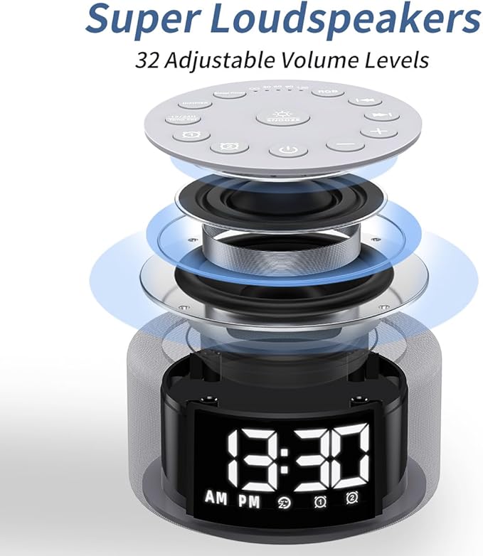Sound Machine Alarm Clock Brown Noise White Noise Machine Night Light with Dual Alarms Backup Battery 30 Sleeping Sounds for Baby Kids Adults 32 Level Volume 5 Timers 15 Wake Up Sounds Memory Function