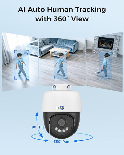 【4K HD+360°View】 Hiseeu 4K PoE Security Camera System, 6 Pcs 8MP PTZ Wired Security Camera Outdoor&Indoor, Auto Human Tracking, Free Remote Access, 2 Way Audio, Plug and Play, 2TB HDD for 7/24 Record