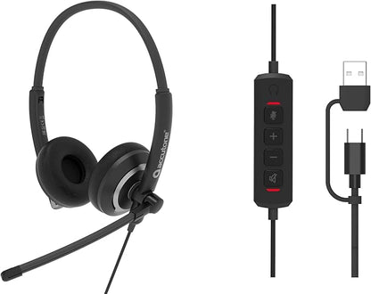 Accutone Conversation 95 Wired Office USB Headset with Environmental Noise Cancelling Microphone & wideband Audio Output, Black