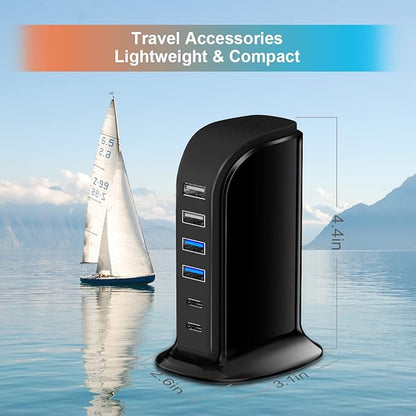 USB C Charger Block Upoy, Chargers for Multiple Devices Dual Type C 45W Total, 6 Ports USB Charging Station for iPhone, Ipad, Iwatch, Desk Accessories & Workspace Organizers