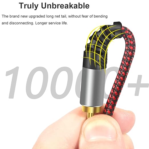 Tiierzon RCA Cable 3Ft,2Rca Male to 2-RCA Male Audio Stereo Subwoofer Cable [Hi-Fi Sound] Nylon-Braided Auxiliary Audio Cord for Home Theater, HDTV, Amplifiers, Hi-Fi Systems,Speakers and etc (3Ft)
