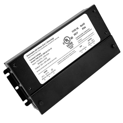 HitLights 300W Dimmable LED Driver, Electronic Transformer, 120V AC to 12V DC Power Supply for LED Strip Light, IP66 Rated, Dimming with TRIAC, 0-10V, 1-10V, Potentiometer, 10V PWM, UL Listed, Class 2