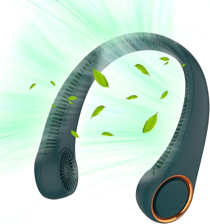 Portable Neck Fan, Hands Free Bladeless Fan, 360° Cooling Personal Fan,Wearable Quiet Fan for Outdoor Indoor, Gifts for Men Women, 4000mAh Battery Operated, USB Rechargeable, 3-Speeds (Dark Green)