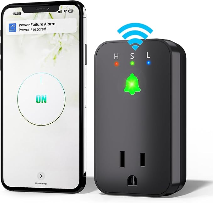 Power Failure Alarm WiFi, Smart Power Outage Alarm with App Notifications, Mini Size Freezer Alert with Loud 110dB & LED Indicator & Voltage Detection, Home Power Monitor for GFCI Trips, Sump Pump ﻿
