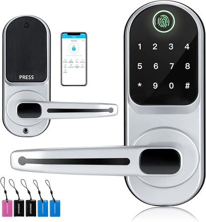 CATCHFACE Smart Fingerprint Lock - Keyless Entry Door Lock with Reversible Handle - Silver