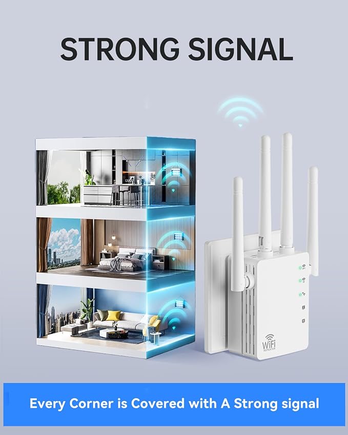 WiFi Extender, WiFi Extender Signal Booster Dual-Band(5.8G&2.4G) AC1200Mbps 10X Faster WiFi 6 Coverage to 13888 sq. ft & 150+ Devices, WiFi Range Extender, WiFi Booster Extender for Home