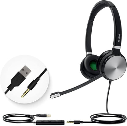 Yealink UH36 Professional USB Headset Wired Headphones for Work Calls and Music, Headset with Noise Cancelling Mic for Computer PC Laptop（UC Compatible, Stereo,3.5mm Jack/USB Connection）