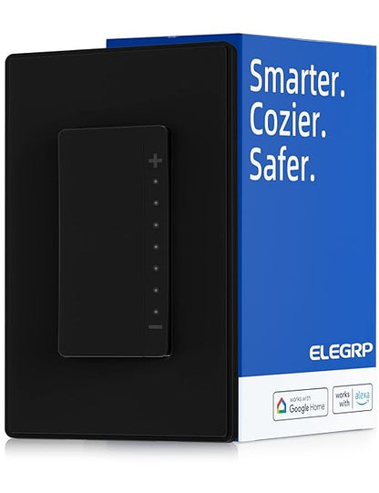 ELEGRP Smart Dimmer Light Switch DPR30, 2.4GHz Wi-Fi Dimmer Switch Compatible with Alexa and Google Assistant, Single Pole/3 Way, Needs Neutral Wire, No Hub Required, UL&FCC Listed, Black, 1 Pack