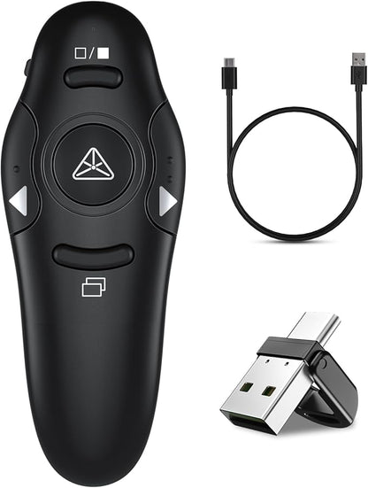 Presentation Clicker, Rechargeable Pointer, 2-in-1 USB Type C Powerpoint Clicker, Clicker for Powerpoint Presentations Slide Advancer, Presentation Clicker Wireless Presenter Remote Clicker