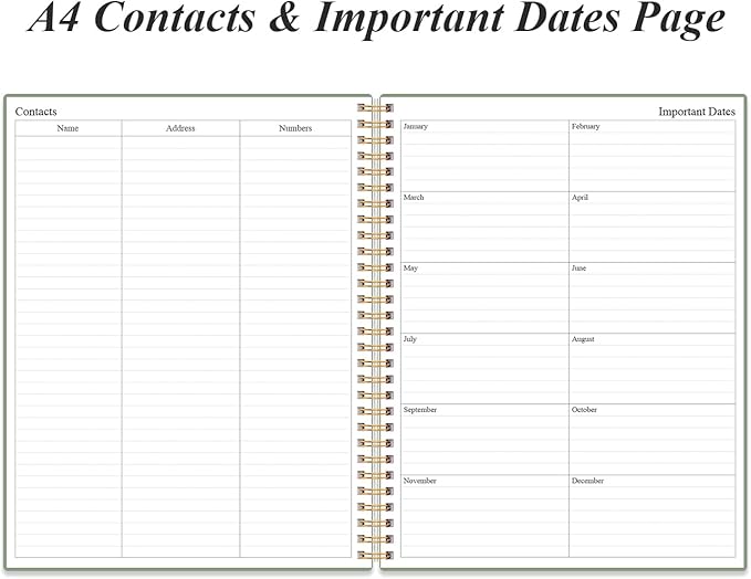 Daily Planner Undated - A4 To Do List Notebook Hourly Schedules, Spiral Appointment Planner for Women and Men,PVC Hardcover, Inner Pocket, Elastic Closure, 8.5" x 11", Green