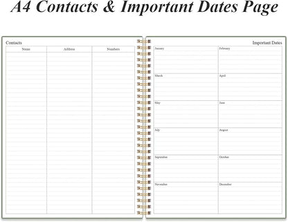 Daily Planner Undated - A4 To Do List Notebook Hourly Schedules, Spiral Appointment Planner for Women and Men,PVC Hardcover, Inner Pocket, Elastic Closure, 8.5" x 11", Green