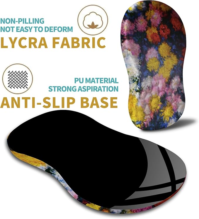 Hokafenle Ergonomic Mouse Pad Wrist Support with Massage Design, Wrist Rest Pain Relief Mousepad with Memory Foam&Non-Slip PU Base, Mouse Pads for Wireless Mouse & Desk(12x8 inch,Monet Chrysanthemum)