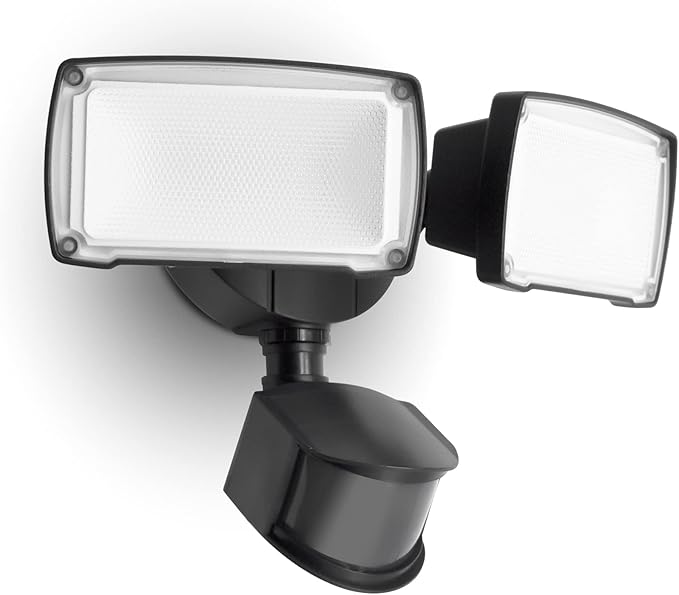 LUTEC 38W 3500 Lumen LED Motion Activated Integrated Dual-Head Floodlight Outdoor with Motion Sensor, 5000K Daylight, Dusk to Dawn, Exterior Security Wall Light for Patio, Garden, Yard(Black)