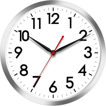 AKCISOT Wall Clock 14 Inch Large Silent Wall Clocks Battery Operated, Silver Modern Non-Ticking Clock Decorative for Living Room,Kitchen,Bathroom,Bedroom,Office,Home,Classroom,School