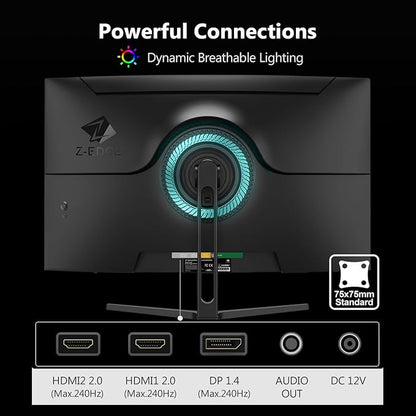 Z-Edge 32 inch Curved Gaming Monitor, FHD 1080P 240Hz Curved Monitor,1500R Computer Monitor, MPRT 1ms Monitor, UG32P 1X DP 1.4 Ports and 2X HDMI 2.0 Ports