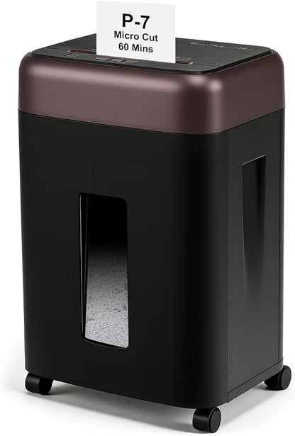 P-7 High Security Paper Shredder(1 * 5mm), 8-Sheet Micro Cut, 60-min Runtime, 9.2 Gallons Wastebasket, Auto Jam-Proof Paper Shredder Heavy Duty for Home Office