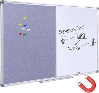 36 x24 inch Cork & Dry Erase Combo Board - Magnetic Whiteboard & Grey Bulletin Board for Office, Home, Classroom | Wall-Mountable with Aluminum Frame & Pen Tray