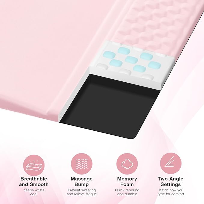 Ospelelf Ergonomic Mouse Pad and Keyboard Stand Wrist Rest Set, Memory Foam Comfort, Pain Relief for Typing, Office Desk Accessories, Pink
