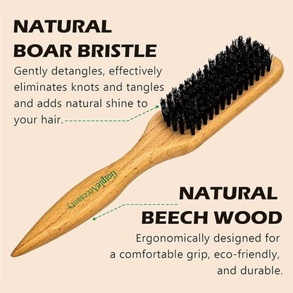 Slick Back Hair Brush & Wax Stick Set for Slick Back Hair – Teasing Boar Bristle Hair Brush for Sleek, Control, Flyaways & Baby Hairs – Wax Stick for Women Sectioning & Smoothing Ponytail Bun