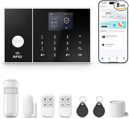 Security Systems for House,Wireless Alarm System with WiFi+GSM/4G,App Alerts & Auto Alarm Dial,Door/Window Alarms Motion Sensors Remote Control,Smart Life Tuya APP,NO Monthly Fees