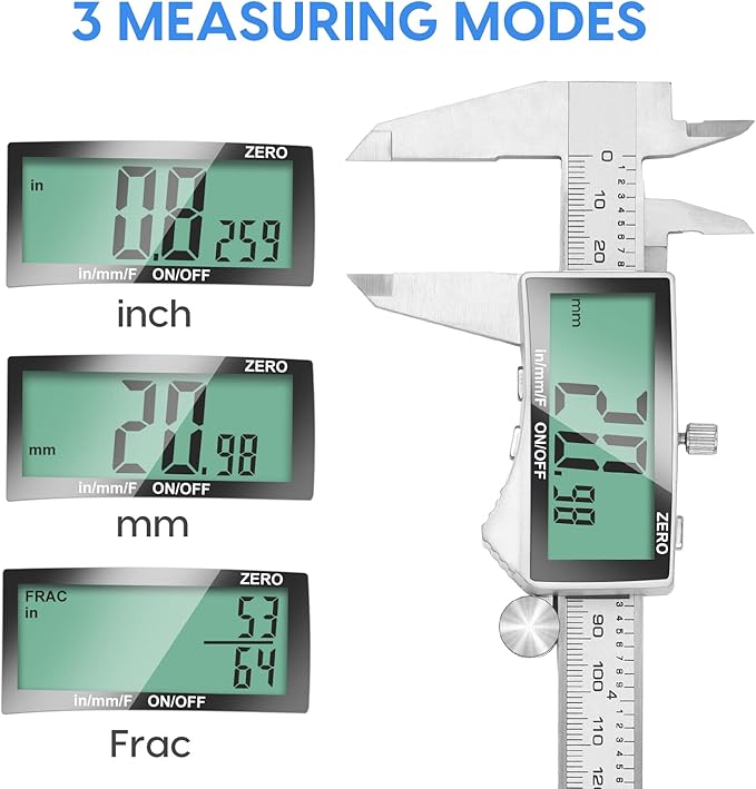 Digital Caliper, 6 Inch Caliper Tool with Extra Large LCD Screen, Auto-Off Feature, Easy Switch from Inch Metric Fraction, Stainless Steel Vernier Caliper Measuring Tool for DIY/Household
