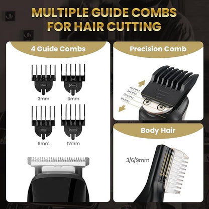 PRITECH Beard Trimmer for Men,6 in 1 Hair Clippers Kit, Precision Cordless Grooming Kit Waterproof IPX6 for Beard, Hair, Body, Nose, Ear, with Foil Razor (Black)