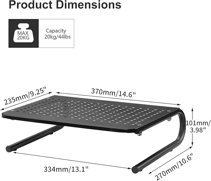 suptek Monitor Stand Riser for Computer,Laptop,Printer, Notebook and All Flat Screen Display with Vented Metal Platform and 4 Inches Height Underneath Storage (MST004)