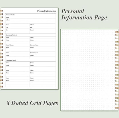 Daily Planner Undated - A5 To Do List Notebook Hourly Schedules, Spiral Appointment Planner for Women and Men, PVC Hardcover, Inner Pocket, Elastic Closure, 5.8" x 8.3", Green