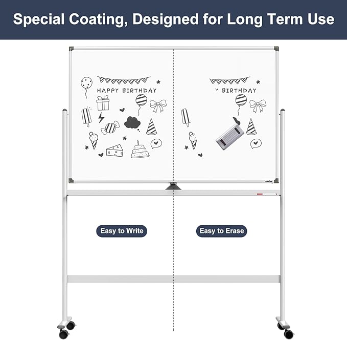 Dry Erase Whiteboard Easel on Wheels - TANKEE 48" x 32" Large Double Sided Mobile Whiteboard, Reversible Magnetic Rolling White Board for Home Office Classroom, Flip Chart Holders and Paper Pad