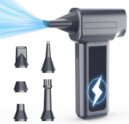 Compressed Air Duster, 300000RPM Super Power Electric Air Duster, Cordless Mini Dust Blower Stepless Wind Speed Adjustable Canned Air for Computer, Keyboard, Outdoor, House and Car
